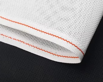IN-STOCK & LOW prices - 13ct Mono Deluxe (White w/Orange Line) Blank Needlepoint Canvas – 100% Cotton, Up To 59" Wide, Custom Cut Available