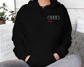 Sudadera con capucha y logo de Audi, unisex, de algodón y poliéster, ideal para amantes de los coches.