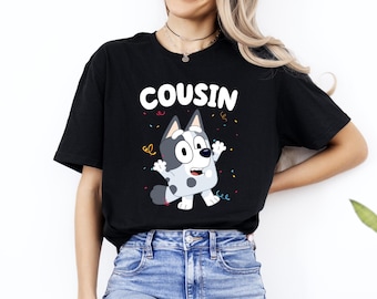 Camiseta de cumpleaños del primo Bluey, camiseta de dibujos animados para la familia