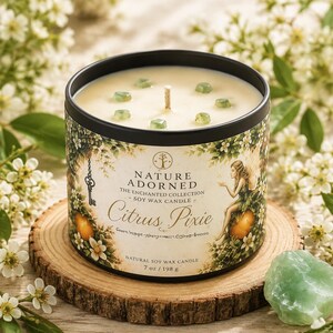 Citrus Pixie Candle: Sweet Orange Scented Citrine Crystal Candle