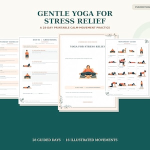 28-dagars yoga för stresslindring: Skonsamt utskrivbart program med dagliga rutiner och aktivitetsloggare