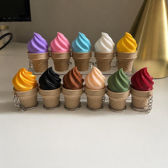 Ice Cream Cone Fidget Clicker Keychain | Magnetic Sensory Toy, 3D Printed PLA