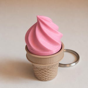 Ice Cream Cone Fidget Clicker Keychain | Magnetic Sensory Toy, 3D Printed PLA Strawberry Pink