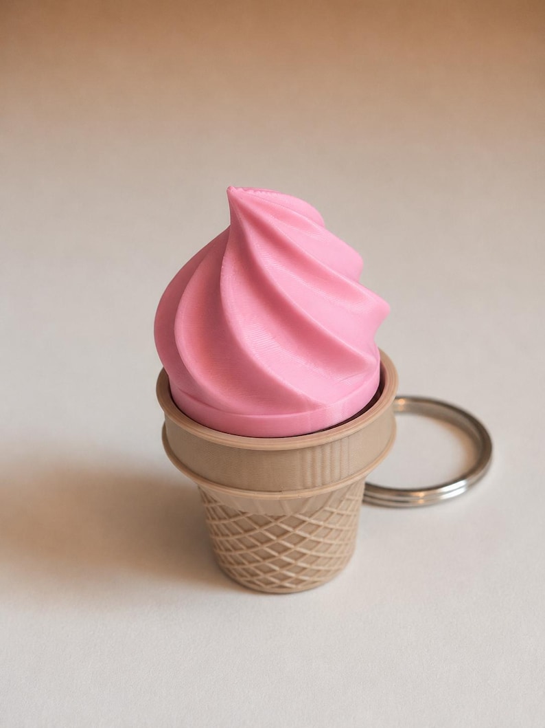 Ice Cream Cone Fidget Clicker Keychain | Magnetic Sensory Toy, 3D Printed PLA Strawberry Pink