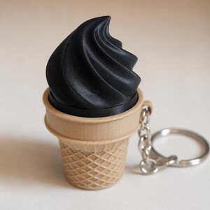 Ice Cream Cone Fidget Clicker Keychain | Magnetic Sensory Toy, 3D Printed PLA Volcanic Black