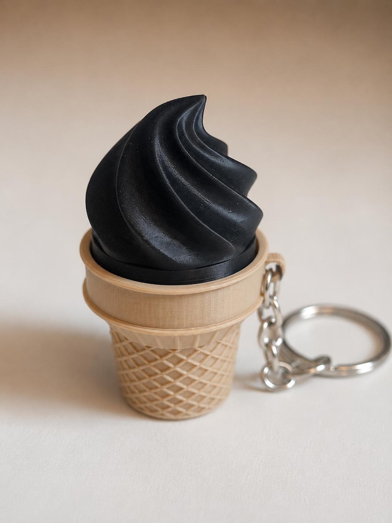 Ice Cream Cone Fidget Clicker Keychain | Magnetic Sensory Toy, 3D Printed PLA Volcanic Black