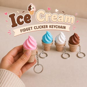 Ice Cream Cone Fidget Clicker Keychain | Magnetic Sensory Toy, 3D Printed PLA image 4