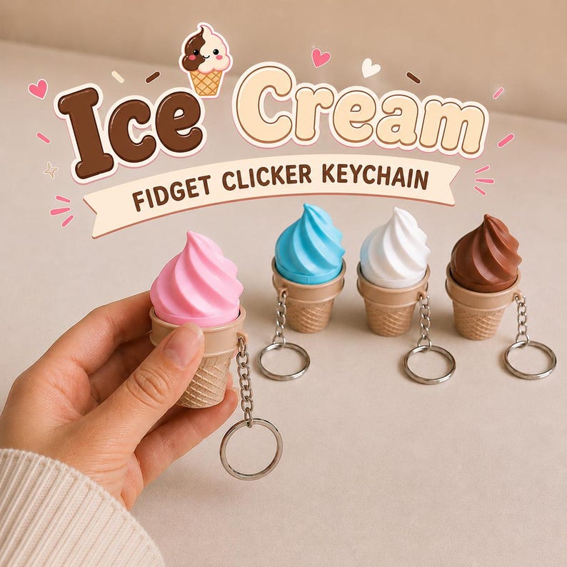 Ice Cream Cone Fidget Clicker Keychain | Magnetic Sensory Toy, 3D Printed PLA image 4