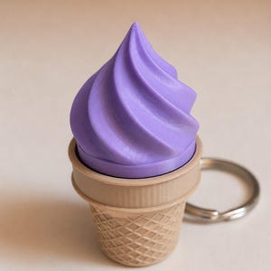 Ice Cream Cone Fidget Clicker Keychain | Magnetic Sensory Toy, 3D Printed PLA Lavender Purple