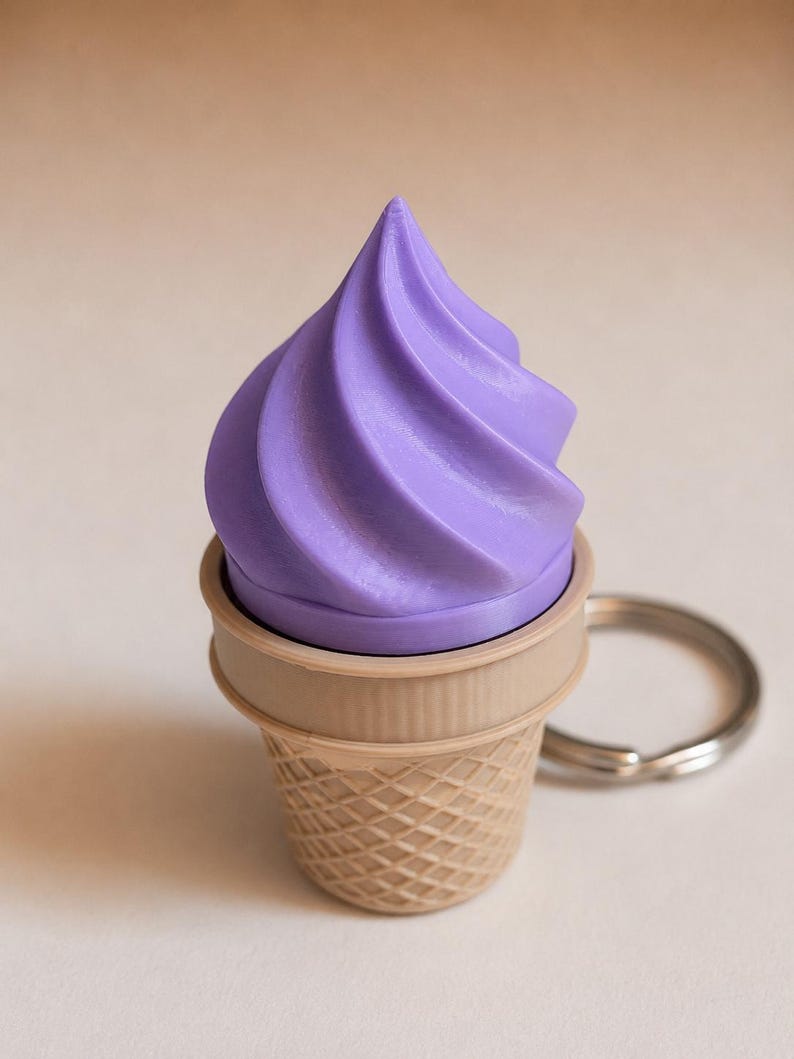 Ice Cream Cone Fidget Clicker Keychain | Magnetic Sensory Toy, 3D Printed PLA Lavender Purple