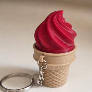 Ice Cream Cone Fidget Clicker Keychain | Magnetic Sensory Toy, 3D Printed PLA Cherry Red