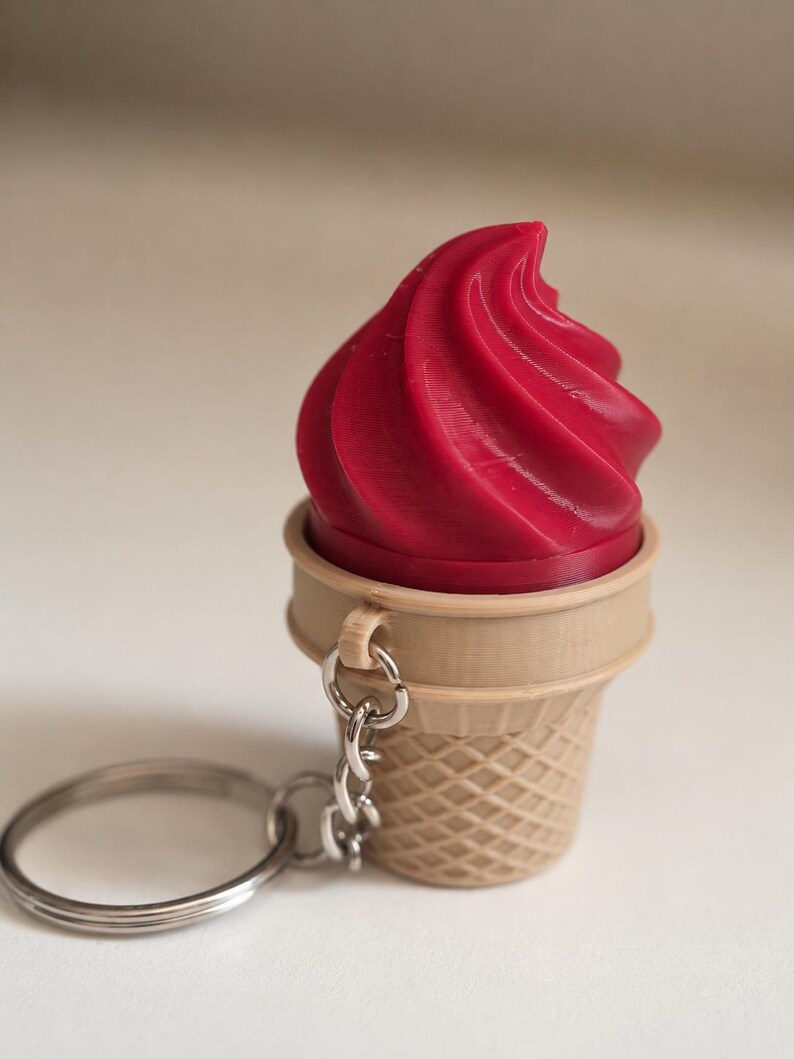 Ice Cream Cone Fidget Clicker Keychain | Magnetic Sensory Toy, 3D Printed PLA Cherry Red
