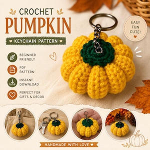 Crochet Pumpkin Keychain Pattern PDF, Amigurumi Pumpkin Charm Tutorial, Fall Pumpkin Bag Charm, Beginner Crochet Pattern, Autumn Keyring DIY