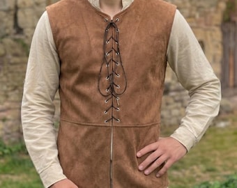 Gilet medievale senza maniche con lacci, regalo per il festival rinascimentale, per uomo, costume LARP