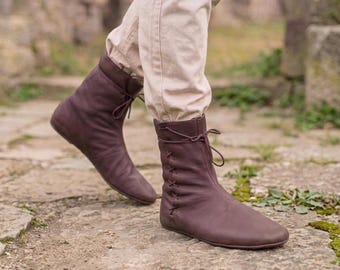 Medieval Boots for Him | Renaissance Ren Faire Costume for LARP Cosplay Style | Brown Vegan Leather Boots | Renaissance Faire Gift