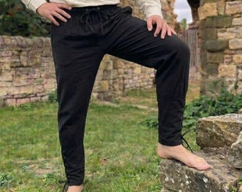 Pantaloni medievali in lino per lui / Pantaloni con coulisse alla caviglia e lacci in cotone stile costume / Pantaloni rinascimentali / Regalo per fiera rinascimentale