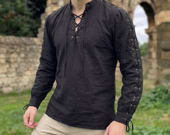 Ren Faire Shirt for Him | Medieval Costume Lace Up Sleeves for Pirate Viking Style | LARP Renaissance Shirt | Renaissance Faire Gift