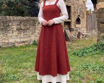 Medieval Apron Dress Women Satin Viking Pinafore Renaissance Faire Outfit for Women Cottagecore Larp Cosplay Costume Set Gift for Her