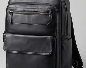 Black Leather Backpack for Men – Large Laptop Backpack, Business Travel Bag, Casual Work Backpack, Professional Daypack