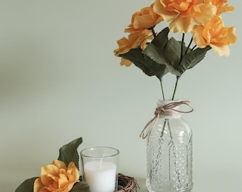 Spring Summer Ranunculus Arrangement with Candle, Rustic Bud Vase Set, Farmhouse Floral Decor