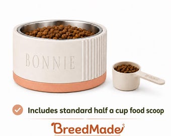 Personalized Modern Ribbed Dog Bowl + Scoop | 3D Printed PLA, Stainless Steel Insert