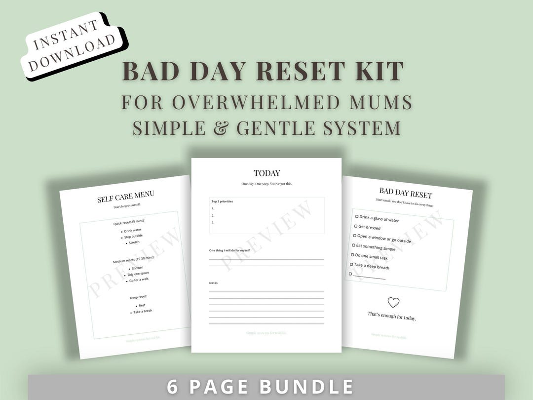 Bad Day Reset Kit Printable | Self Care Checklist | ADHD Planner for ...