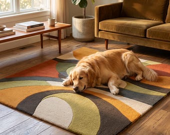 Abstract Landscape Hand Tufted Rug, Modern Wool Area Rug, Mid Century Contemporary Carpet, Earth Tone Living Room Rug, Custom Rug