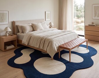 Tappeto astratto nero e crema trapuntato a mano / Tappeto in lana dalla forma organica / Tappeto moderno irregolare / Tappeto minimalista scandinavo / Personalizzato