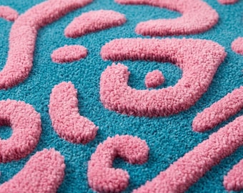 Tappeto astratto rosa e verde acqua trapuntato a mano, tappeto moderno in lana, tappeto contemporaneo e originale, idea regalo personalizzata per soggiorno e camera da letto.
