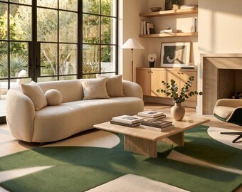 Modern Emerald Green Abstract Hand Tufted Wool Rug, Contemporary Geometric Area Rug, Minimalist Scandinavian Carpet, Luxury Living Room