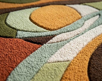 Tappeto astratto con paesaggio, realizzato a mano con tecnica tufting, tappeto moderno in lana, tappeto contemporaneo di metà secolo, tappeto per soggiorno nei toni della terra, tappeto personalizzato
