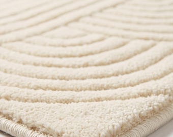 Tappeto in lana color avorio trapuntato a mano, tappeto geometrico minimalista, tappeto moderno neutro, tappeto scandinavo giapponese per soggiorno, tappeto personalizzato