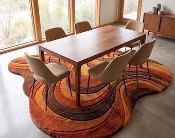 Tappeto trapuntato a mano dalla forma organica, tappeto in lana con motivo a spirale retrò, tappeto moderno astratto, tappeto irregolare personalizzato per l'arredamento del soggiorno.