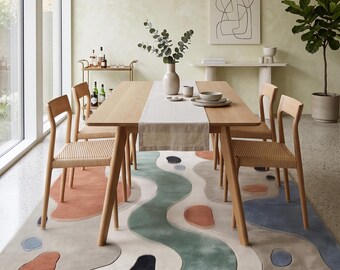 Tappeto moderno astratto in lana trapuntato a mano / Tappeto contemporaneo multicolore / Tappeto scandinavo fatto a mano per soggiorno / Artistico