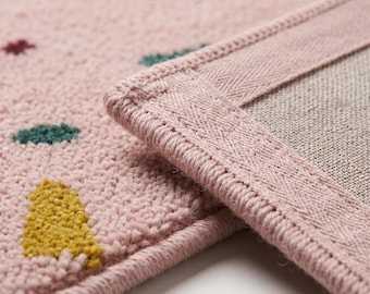 Tappeto in lana trapuntato a mano color terrazzo rosa, tappeto moderno astratto con motivo a coriandoli, tappeto minimalista color cipria, tappeto scandinavo fatto a mano, contemporaneo