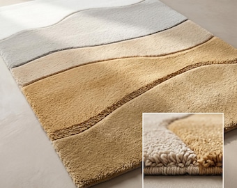 Tappeto in lana trapuntato a mano con motivo dune del deserto neutro – Tappeto moderno beige con paesaggio astratto per soggiorno, camera da letto e arredamento contemporaneo.