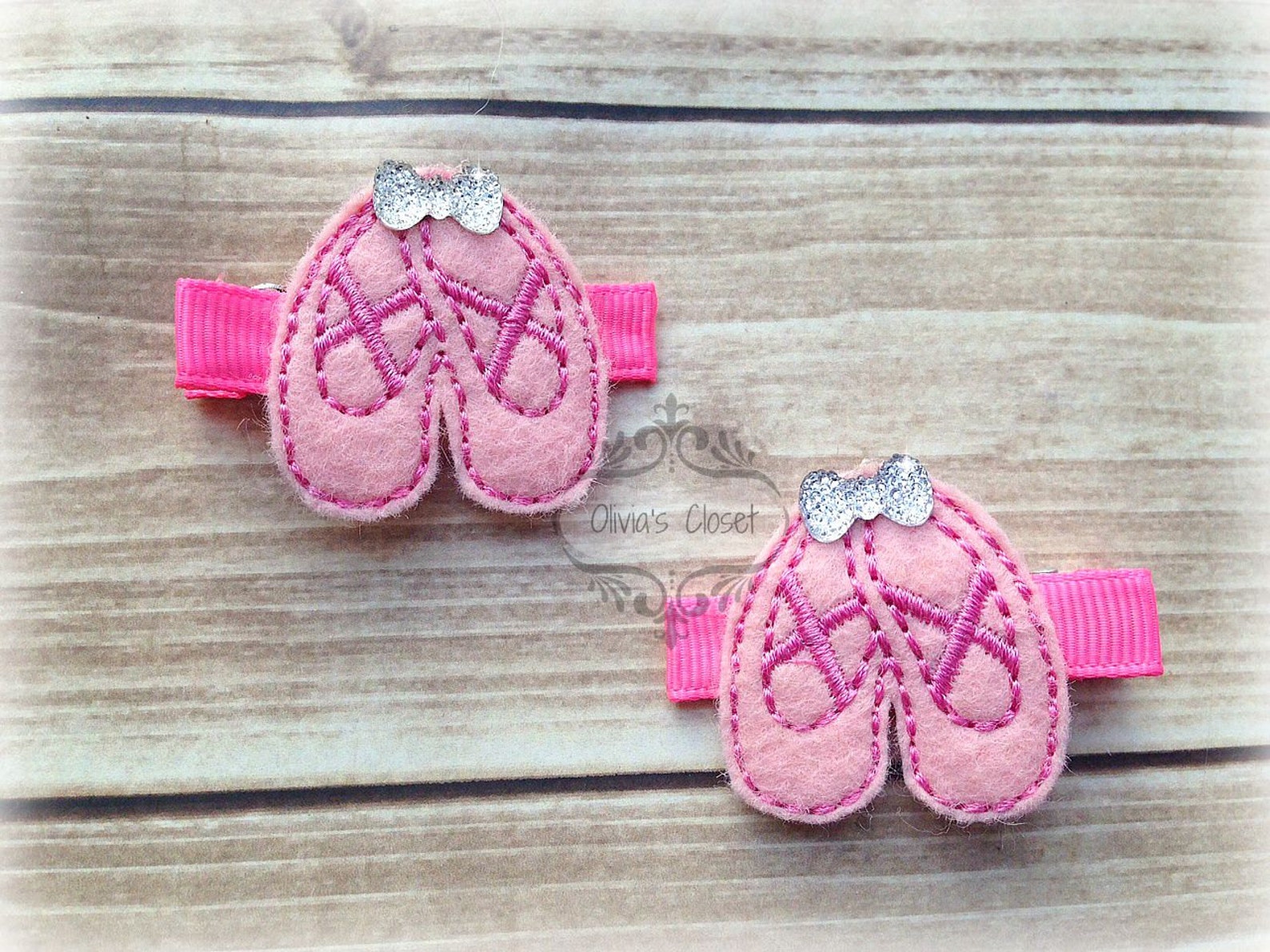 ballet hair clip shoes dancing performance embroidered felt hair clippie tiny rhinestone bows. pick one or two. pick left side o