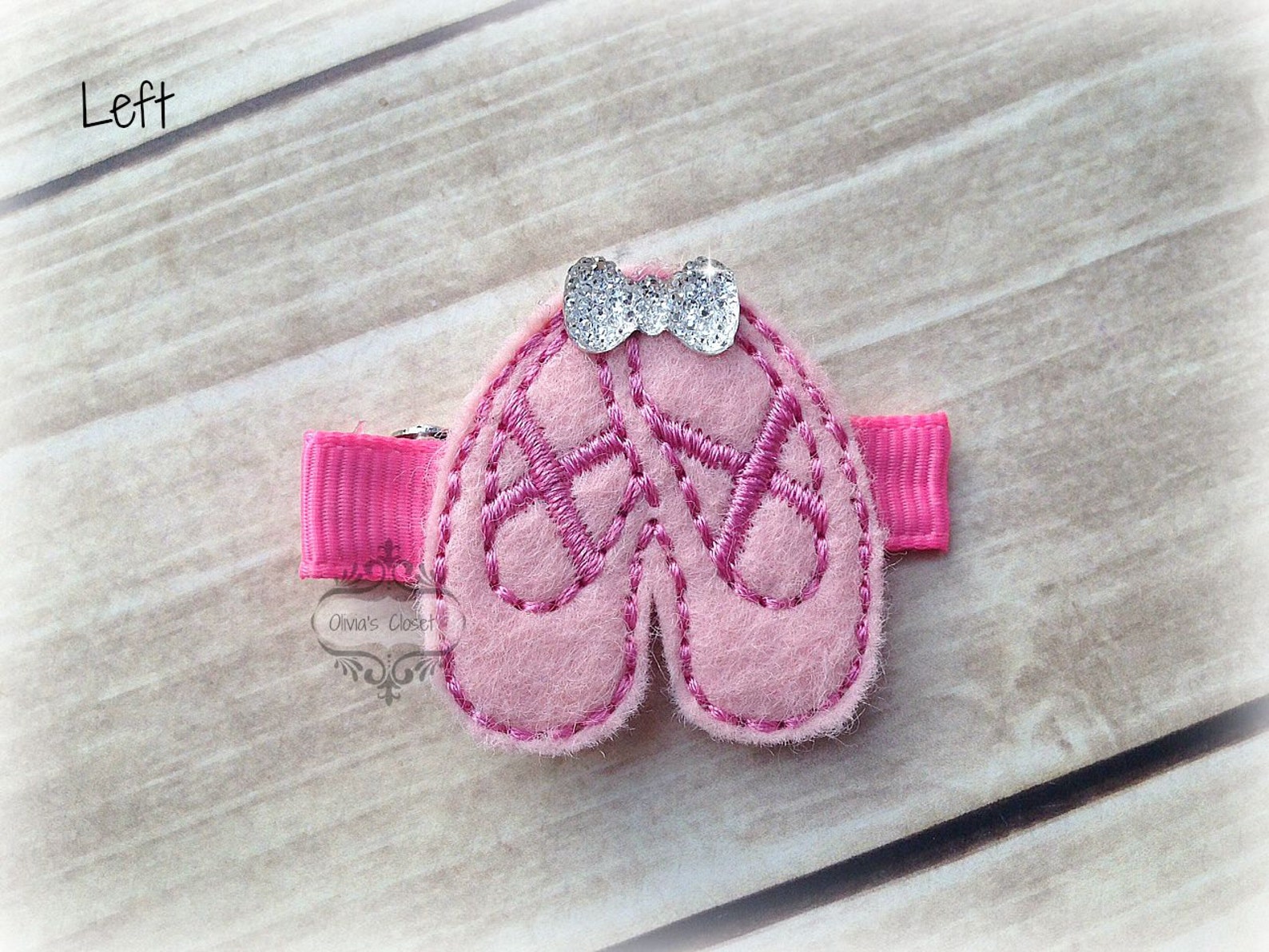 ballet hair clip shoes dancing performance embroidered felt hair clippie tiny rhinestone bows. pick one or two. pick left side o