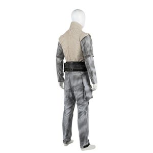 K&ouml;nnte beinhalten: Ein Ganzk&ouml;rperkost&uuml;m auf einer Schaufensterpuppe mit einer beigen, gesteppten Weste &uuml;ber einem grau-wei&szlig; melierten Langarmshirt und passender Hose. Ein breiter, schwarzer G&uuml;rtel mit mehreren F&auml;chern wird um die Taille getragen.