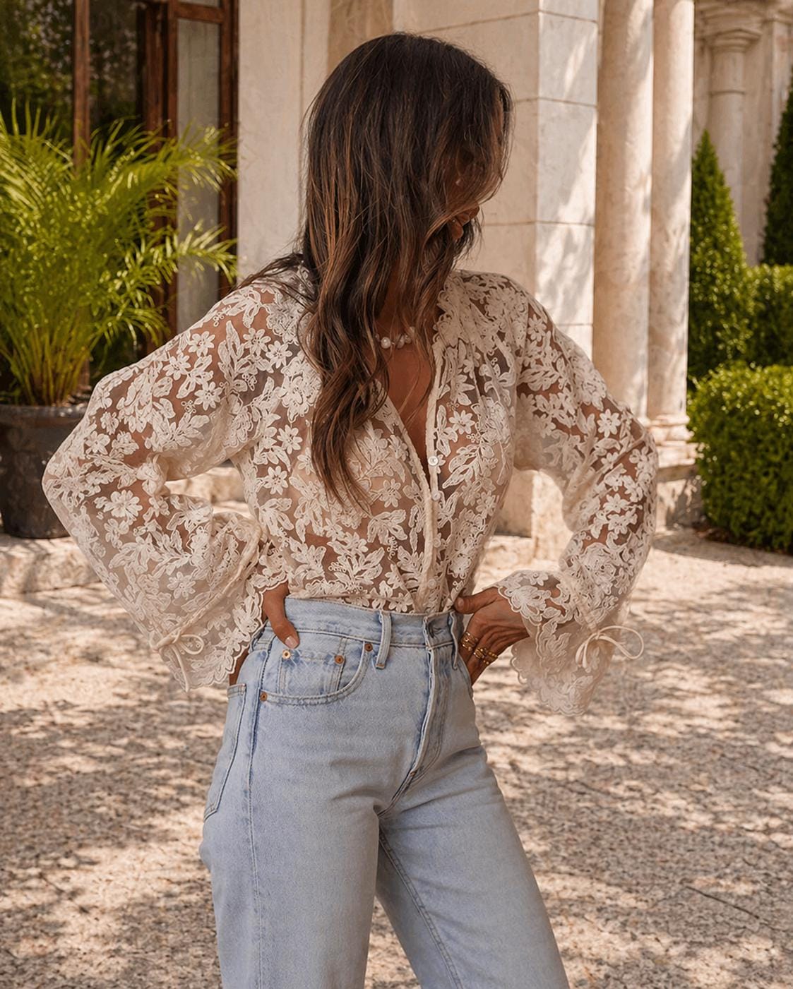 Ameri VINTAGE  SEE THROUGH LAYERED TOP✨ MEDI DAY DREAM SHEER SHIRT
