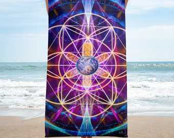 Yoga Towel, perfect for your practice of any Yoga and Hot Yoga, Gym, Workout, Meditation, Spa, Massage and Beach, New Earth Artwork