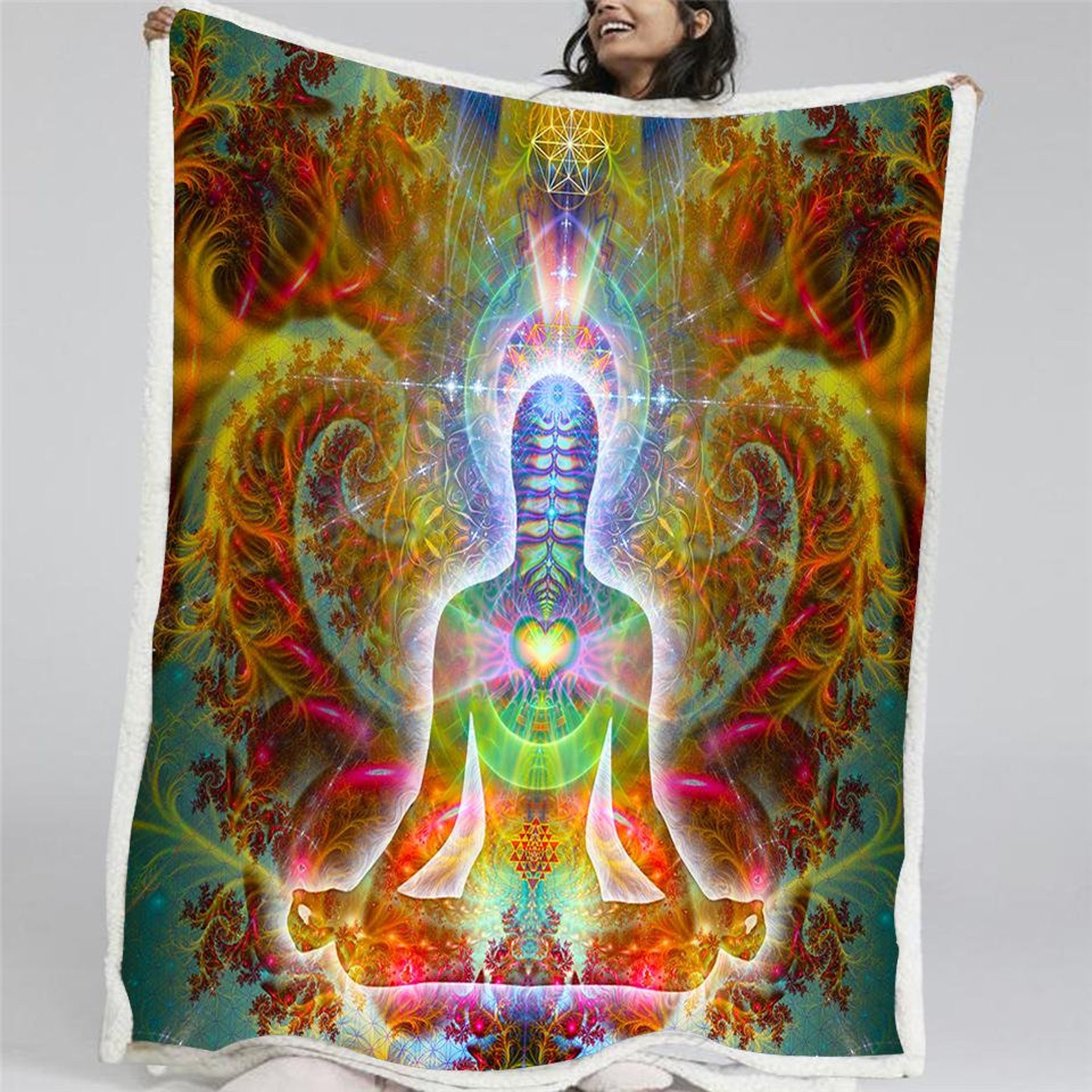 Heart Chakra Throw Blanket Meditation Fleece Blanket Etsy
