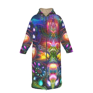 Psychedelic Sherpa Fleece Hooded Cloak: Festival Rave Outfit
