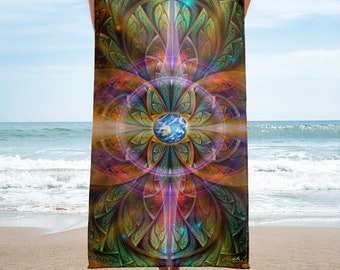 Yoga Towel, perfect for your practice of any Yoga and Hot Yoga, Gym, Workout, Meditation, Spa, Massage and Beach, Gaia Earth Artwork