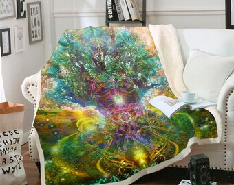 Coperta in pile Sherpa con l'albero della vita: arte curativa sciamanica