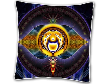 第三の目チャクラ枕カバー：手作りのビジョナリーアートクッション（18 x 18インチ）