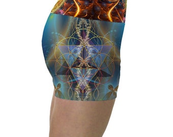 Sun Matrix High Waisted Shorts: Sacred Geometry Rave Outfit