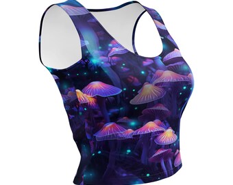 Trippy Mushroom Crop Top: Psychedelic Rave Festival Tank