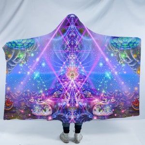 Manta Sherpa con capucha Atlantis: Manta usable para meditación en festivales