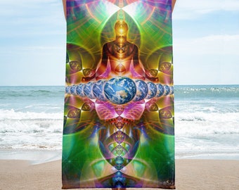 Yoga Towel, perfect for your practice of any Yoga and Hot Yoga, Gym, Workout, Meditation, Spa, Massage and Beach, Earth Ascension Artwork